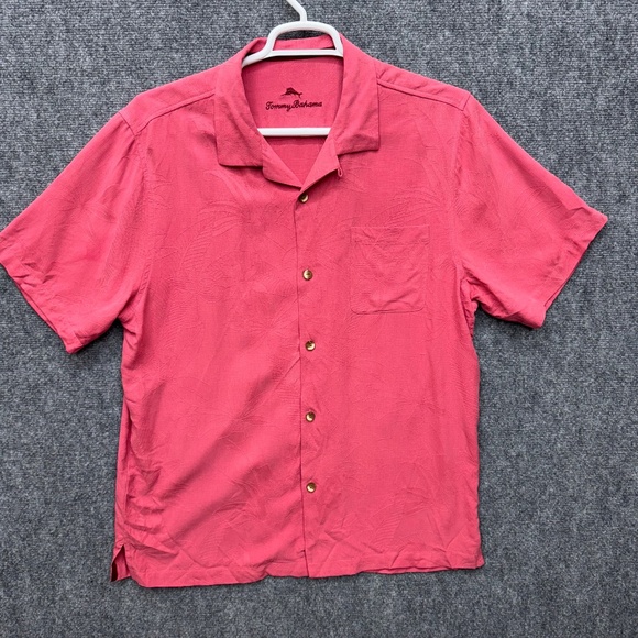 Tommy Bahama Silk button up shirt short sleeve pink floral imprint size L large - Picture 1 of 10